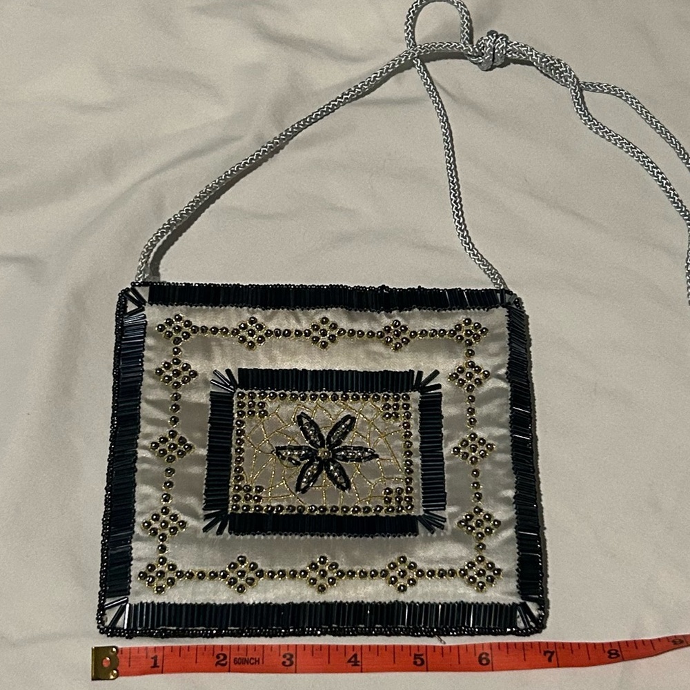 Valerie Stevens Black and Cream Beaded Mini Bag